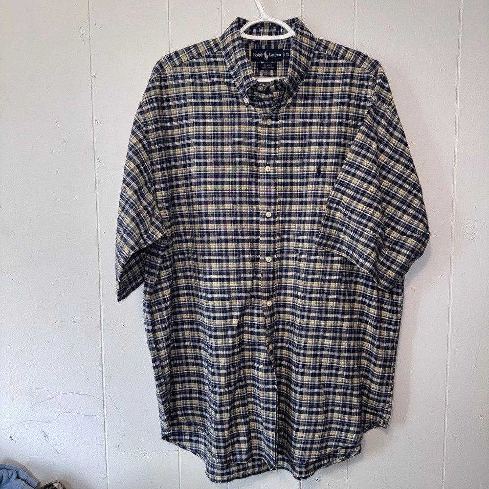 Ralph Lauren Blaire Mens XL Blue Yellow Plaid Short Sleeve Button Down Shirt
